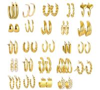 24 Paar Gold Ohrringe Set Damen, Gold Perlen Ohrringe Set für Damen, Gold Creolen Ohrringes Set, Hoop Ohrringe Sets für Frauen, Creolen Ohrringe Multipack, Schmuck für Frauen und Mädchen