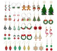 24 Paar Ohrringe Set Niedliche Cartoon-Baumglocken Glühbirnen Schneeflocke Legierung - Themen-Lebkuchen-Männer Kränze farbige Lichter Flamingos festliche Anlässe