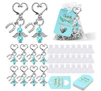 24 Pcs Schutzengel Schlüsselanhänger Set, 24 Pcs Schutzengel Anhänger mit 24 Pcs Organzabeutels 24 Pcs Kärtchen, Gastgeschenke Hochzeit Schutzengel für Taufe Kommunion Geburtstag Hochzeit Party