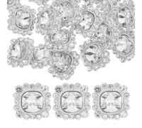 24 silberne Strassknöpfe zum Annähen 1,5 CM quadratisch | Rhinestone mit Nählöchern, funkelndes Design, sorgfältig geschliffen, sicher und vielseitig für Kleidung und Taschen