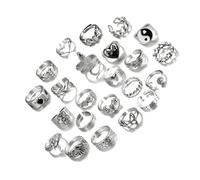24 stilvolle, silberfarbene Gothic-Ringe für Damen und Herren, Retro-Stil mit Totenkopf-Kreuzen, Herz und Schmetterlings-Akzent, Vintage-Muster