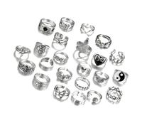 24 stilvolle silberfarbene Gothic-Ringe für Damen und Herren, Retro-Stil mit Totenkopf-Kreuzen, Herz und Schmetterlings-Akzent, Gothic-Ringe