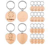 24 Stück Neujahr Glücksbringer, Holz Schlüsselanhänger Kleeblatt Kreis/Herz, Glücksbringer Prüfung, Du Schaffst Das Abschiedsgeschenk Kollegen, Kleine Geschenke für Frauen, Schlüssel Anhänger