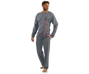 2404 Herren-Militärpyjama mit langen Ärmeln und Sesto Senso-Hose - Graphit - Größe M