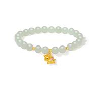24K Gold Beaded Armband Grün Jade Edelstein Gelbgold Pferd Tier Charm Stretch Armbänder Heilung Chinesische Tierkreiszeichen Schmuck für Damen Liebhaber Geschenke Geburtstag Jahrestag 17cm Y1922961