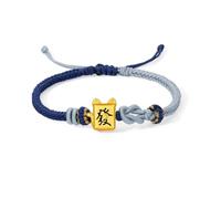 24K Gold Rosa/Blau Geflochtene Armband Katze/Chinesischer Fa Cai Charm | Armbänder Schmuck für Herren Damen Partner Geschenke Geburtstag Jahrestag 22/24cm