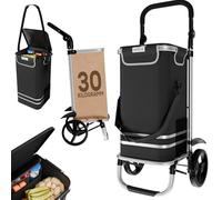 24MOVE® Einkaufstrolley Vehlo klappbar mit 55L inkl. Kühlfach, Faltbarer 3in1 Trolley - Sackkarre und Tasche, bis 30kg belastbar, schwarz