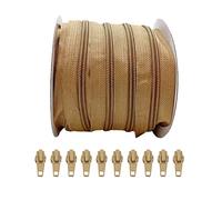 25 Meter Reißverschluss Nylon Durchgehender + 10 Automatische 5# Metallschieber, Reißverschluss zum Nähen von Kleidung, Reißverschluss Meterware, (Beige 3465, 25 m + 10C)