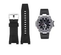 26 mm Herren-Uhrenarmband aus Canvas-Leder, passend for Casio GST-B100 S130 W300GL 400G W330 GST-W120L s120 W130L S100(Black canvas silver)