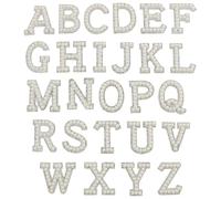26 Stück Perlen Strass Buchstaben Patches Kleine Alphabet Aufbügler Glitzer Applikation Buchstaben Aufnähen Bestickte Applikationen Dekorative Stickerei Patches Kleidung Brief Aufkleber Weiß