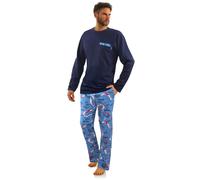 2660/10 Sesto Senso Herren-Pyjama und Hose mit langen Ärmeln - Marineblau - Größe XL