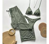 26SS Frühling/Sommer Urlaub Strand BOHO geflochtenes Braun-Rot Bikini Badeanzug mit Hose 3-teiliges Set