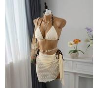 26SS Frühling/Sommer Urlaub Strand Spezial Stoff Blumen Kontrast Farbe Braun Süß Bikini 3 Teiliges Set, Damen Strand Bikinis Sommer 2026 Sommer Outfit