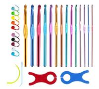 28 Stück Häkelnadel Set, 14 Stück 2.0-10.0mm Aluminium Stricknadeln, Metall Tunesische Häkelnadel Crochet Hook Stricken Werkzeuge Zubehör für Anfänger Oder Profis (28 Stück)