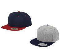 2er Flexfit Snapback Unisex Classic Cap 2-Tone Cap | viele Farbsets | Einheitsgröße | + GRATIS HLKauf Block (Farbe: 1x Navy/Red & 1x Heathergrey/Navy & 1x HLKauf Block)