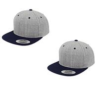 2er Flexfit Snapback Unisex Classic Cap 2-Tone Cap | viele Farbsets | Einheitsgröße | + GRATIS HLKauf Block (Farbe: 2X Heathergrey/Navy & 1x HLKauf Block)