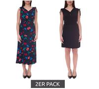 2er Pack AJC Damen Sommer-Kleid Maxi-Kleid mit floralem Allover-Print und schlichtes Mini-Kleid 25760756 Schwarz/Blau 32