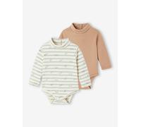 2er-Pack Baby Bodys aus Interlock-Jersey, Streifen & Uni beige Gr. 56 von vertbaudet