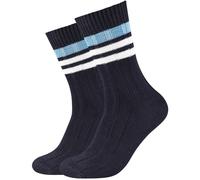 2er Pack camano Cosy Bamboo Striped Boot Crew Socken 5801 - blue 39-42