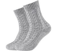 2er Pack camano Cosy Cable Stitch Crew Socken Damen 9300 - light grey melange 35-38