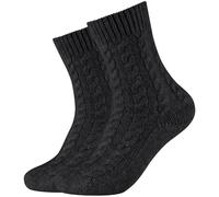 2er Pack camano Cosy Cable Stitch Crew Socken Damen 9999 - black 39-42