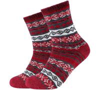 2er Pack camano Cosy Double Layer Winter Crew Socken Damen 3810 - oxblood red 35-38