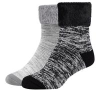2er Pack camano Mouline Cosy Crew Socken Damen 9997 - black mix 35-38