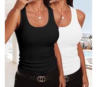 (2er Pack) Damen Ärmelloses U-Ausschnitt Tank - Geripptes tailliertes Sommer-Top, süßes Basic Essential 2026