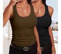 (2er Pack) Damen Ärmelloses U-Ausschnitt Tank - Geripptes tailliertes Sommer-Top, süßes Basic Essential 2026