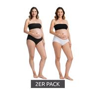 2er Pack Damen Umstands-Slip Unterwäsche aus Bio-Baumwolle Schwangerschafts-Unterhose 944207 Schwarz/Weiß 44/46