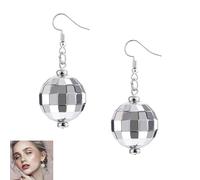 2er-Pack Discokugel Ohrringe, Lustige Damen Accessoires, Glitzer Silber Für Mädchen, Retro Disco Motto Party Kostüm Zubehör