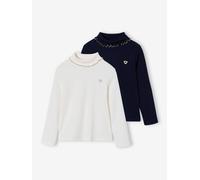 2er-Pack gerippte Mädchen Langarmshirts mit Stehkragen BASIC wollweiß Gr. 98/104 von Vertbaudet