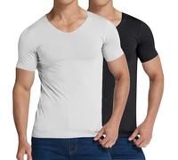 2er Pack Herren Kurzarm Tshirt mit Rundhals Ausschnitt Männer Schwarz Weiß Grau Classic T-Shirts Hemd Herren Atmungsaktiv Shirts Tanktop Set für Freizeit & Sport