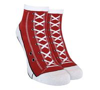 2er Pack Herren und Damen Baumwolle Bunt Muster Socken im Sneaker Schuhdesign (39/45, Red)