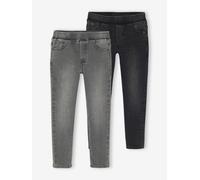 2er-Pack Jungen Slim-Jeans mit verstellbarem Dehnbund BASIC grauer denim Gr. 128 von vertbaudet