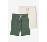 2er-Pack Jungen Sweat-Shorts BASIC, Bundweite verstellbar grün/beige Gr. 134 von vertbaudet