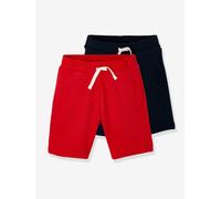 2er-Pack Jungen Sweat-Shorts BASIC, Bundweite verstellbar rot/nachtblau Gr. 98/104 von vertbaudet