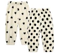 2er Pack Kinder Jungen Mädchen Pumphose Sommer Baumwoll Leinenhose Leichte Atmungsaktive Anti-Moskito Bloomers Cartoon Lässige Hose(Schwarze Herzen und Tupfen,120)