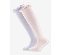 2er-Pack Mädchen Kniestrümpfe mit Spitze ewers bonbon rosa Gr. 27/30