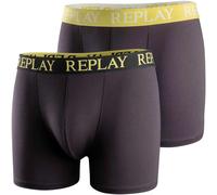 REPLAY Herren Boxer Shorts, 2er Pack - Trunks, Cotton Stretch Schwarz/Hellgrün XL