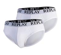 2er Pack REPLAY Basic Cuff Logo Slips Herren N190 - white/white L