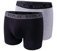 Replay Herren Boxershorts 2er Set, Schwarz/Grau, Elastische Nähte, Anatomischer Schnitt, Bequemer Bund mit Logo (DE/NL/SE/PL, Alphanumerisch, L)