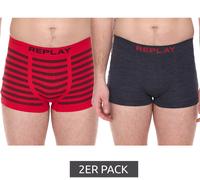 2er Pack REPLAY Herren Retro Boxershorts Enge-Unterwäsche I101113 N093 Grau/Rot S