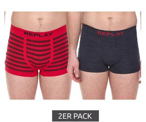 2er Pack REPLAY Herren Retro Boxershorts Enge-Unterwäsche I101113 N093 Grau/Rot S
