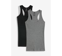Tanktop BONPRIX, Damen, Gr. 52/54 (XXL), schwarz, grau meliert, Feinripp, Obermaterial: 100% Baumwolle, mehrfarbig, unifarben, eng hüftbedeckend, tiefer Rundhals, eingefasste Kante, Tops Tanktop, Ring