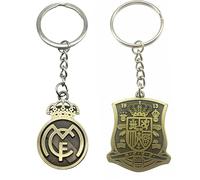 2er-Pack Schlüsselanhänger Real Madrid + Schlüsselanhänger Spanien | Goldene Metall-Schlüsselanhänger für Real Madrid und Fußballfans | Geschenk Madrid für Männer, Frauen und Jugendliche | Elegantes
