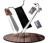 [2er Pack] Schuhlöffel Set Metall Schuhanzieher kurz & lang Ledergriff