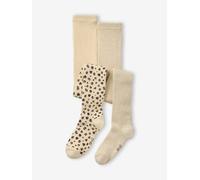 2er-Pack Strumpfhosen mit Leo-Muster & goldenen Details, Mädchen beige golden Gr. 23/26 von Vertbaudet