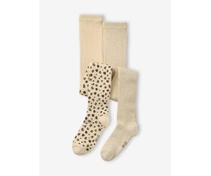 2er-Pack Strumpfhosen mit Leo-Muster & goldenen Details, Mädchen beige golden Gr. 23/26 von Vertbaudet