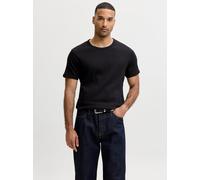 Rundhalsshirt JACK & JONES "JJEORGANIC RIB TEE SS CREW NECK 2PK MP", Herren, Gr. S, schwarz, Jersey, Obermaterial: 95% Baumwolle, 5% Elasthan, unifarben, slim fit normal, Rundhals, Shirts Rundhalsshir